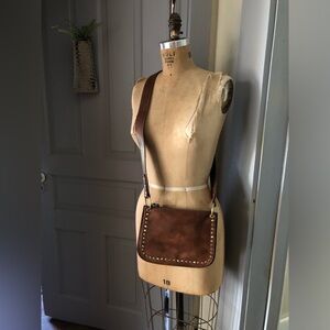 Anthropologie Brown Studded Double Crossbody Bag Purse